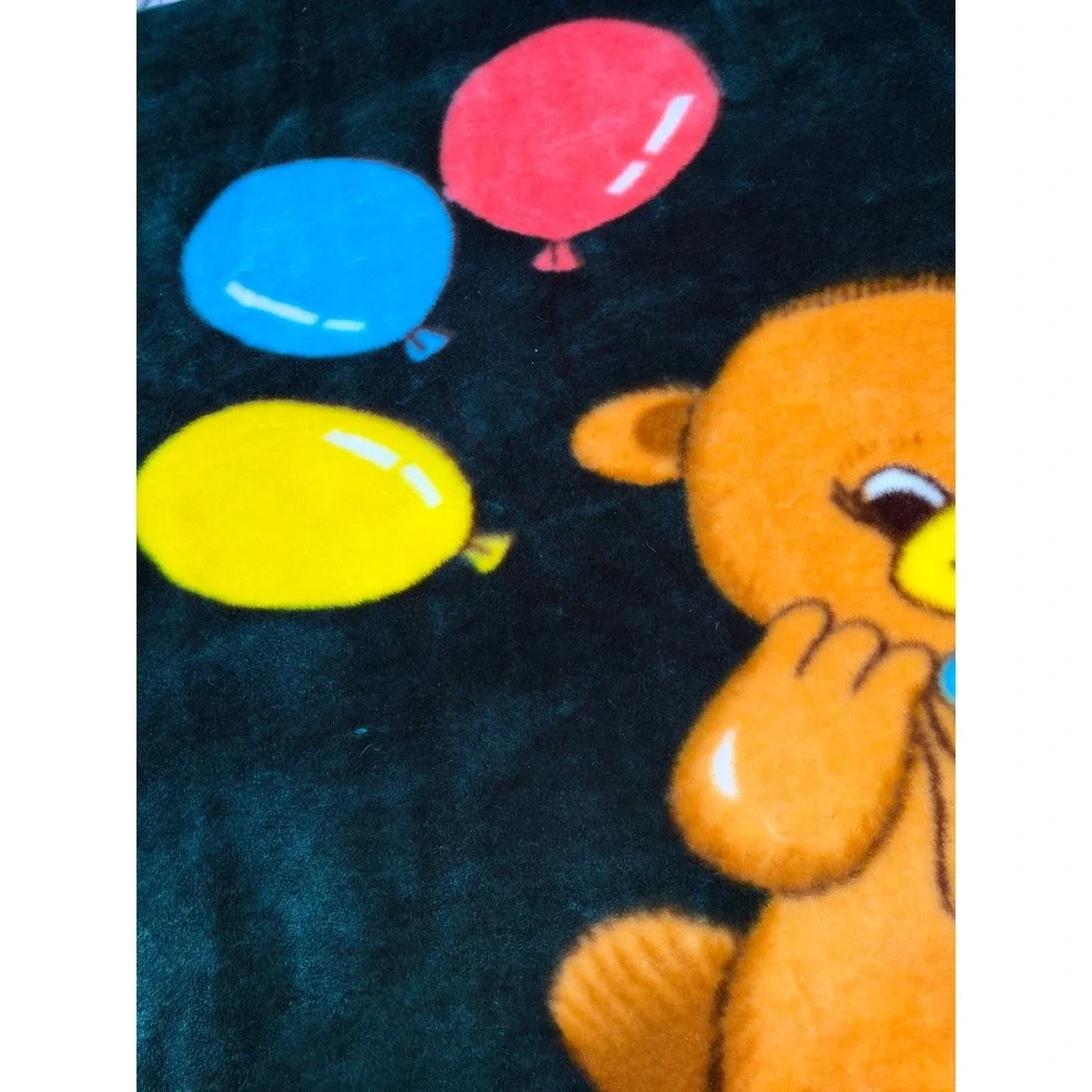 Vintage Teddy Bear Puppy Plush Mink Style Fleece Blanket Forest Green Kidcore